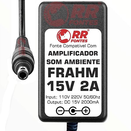 Fonte DC 15v 2A Para Amplificador Receiver Som Ambiente Frahm slim