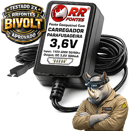 Fonte Carregador DC 3,6v MICRO-USB Para Parafusadeira Bosch Go 06019H21E1