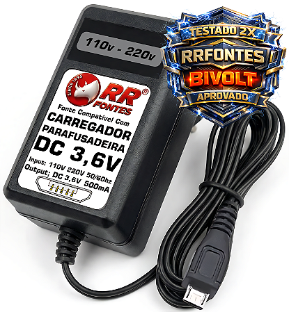 Fonte Carregador DC 3,6v MICRO-USB Para Parafusadeira Com Bateria 3,6v