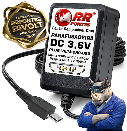 Fonte Carregador DC 3,6v MICRO-USB Para Parafusadeira GAMMA G12104
