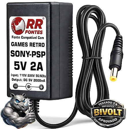 Fonte DC 5v 2a Para Sony PSP Game Portatil 2004-2014