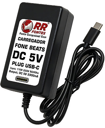 Fonte Carregador DC 5v 2.3a Usb-c Para Fone Beats