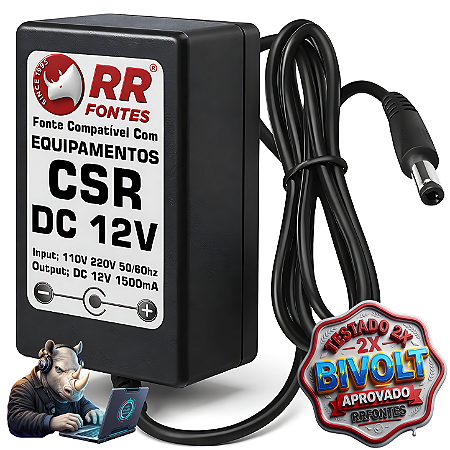 Fonte DC 12V Para Mesa de Som, Mixer, Receptor CSR