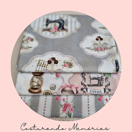 Tecido tricoline digital Costurando Memórias kit com 3 estampas de 50cm x 1 m