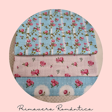 Tecido tricoline digital Primavera Romântica kit com 3 estampas de 50cm x 1m cada
