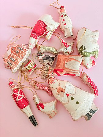 Kit enfeites para arvore de natal Tilda com 14 unidades