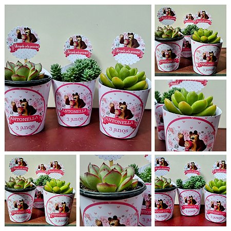 Lembrancinhas personalizadas de suculentas- Marsha e o urso