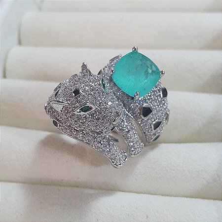 ANEL PANTERA COM PEDRA TURMALINA VERDE