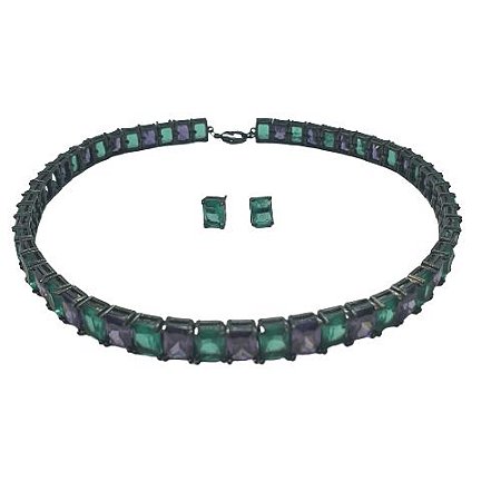 CONJUNTO CHOCKER ZIRCONIAS VERDES E ROXAS