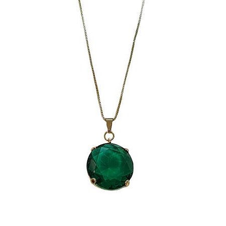 COLAR  ZIIRCONIA REDONDA VERDE ESMERALDA