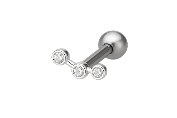 BRINCO PIERCING DE FURO TRES PONTOS DE ZIRCONIAS EM PRATA 925