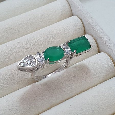 ANEL PRATA 925 ESMERALDA E  MICRO ZIRCONIAS BRANCAS