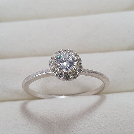 ANEL PRATA 950 SOLITARIO COM UMA ZIRCONIA REDONDA CENTRAL