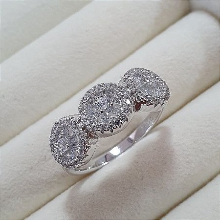 ANEL PRATA 925 TRES CIRCULOS COM MICRO ZIRCONIAS BRANCAS
