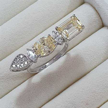 ANEL PRATA 925 COM CRISTAL AMARELO E MICRO ZIRCONIAS