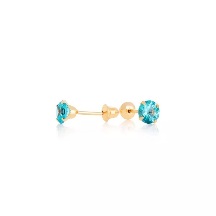 BRINCO DE OURO 18K COM PEDRA DE ZIRCONIA AZUL TURMALINA DE 2,5MM