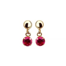 Brinco Infantil De Ouro 18k Bolinha Com Zircônia Rubi 3mm