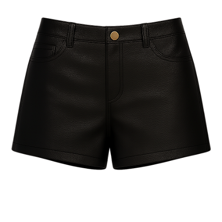 SHORT COURO ECOLOGICO COM BOLSOS E BOTAO DE PRESSAO DOURADO PRETO