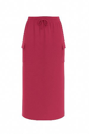 SAIA MIDI MALHA TRABALHADA BOLSOS LATERAIS ELASTICO CINTURA COR FUCSIA