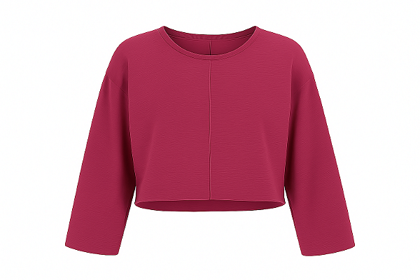 BLUSA CURTA MANGA LONGA MALHA TRBALHADA COR FUCSIA