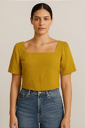 BLUSA CIGANINHA DECOTE QUADRADO E AMARRAÇÃO NAS COSTAS MOSTARDA