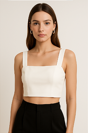 CROPPED ALÇA LARGA ZIPER LATERAL E ELASTICO NAS COSTAS BRANCO