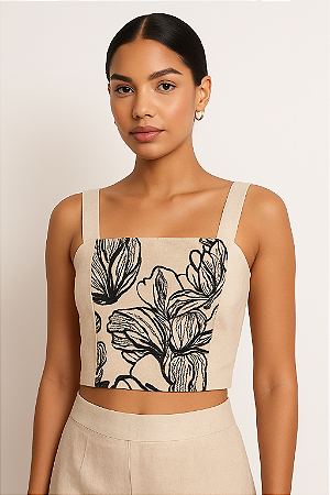BLUSA LINHO COM BORDADO PRETO