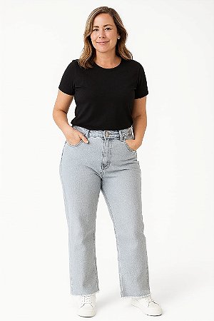 CALÇA JEANS WIDE LEG LAVAGEM CLARA CINTURA ALTA