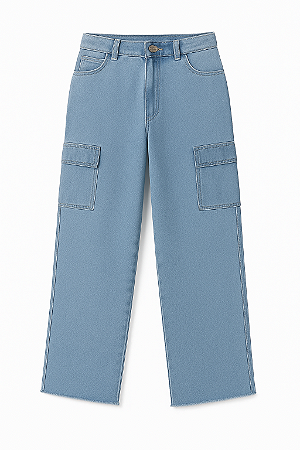 CALÇA JEANS WIDE LEG CARGO