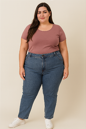 CALÇA JEANS PLUS SIZE TRADICIONAL RETA COM ELASTANO  LAVAGEM MEDIA