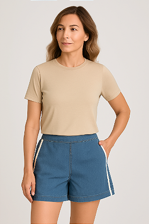 SHORT COM PASSANTE LISTRA BRANCA LATERAL JEANS LIOCEL