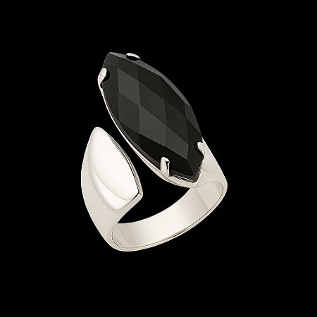 ANEL DE PRATA 950 AJUSTÁVEL COM UM CRITAL NEGRO OVAL COMPRIDO