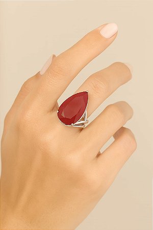ANEL DE PRATA 950 COM CRISTAL GDE GOTA BORDÔ