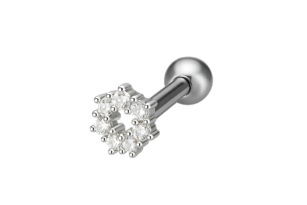 PIERCING PRATA 925 ORELHA CARTILAGEM PINO CIRCULO VAZADO COM MICRO ZIRCONIAS EM VOLTA