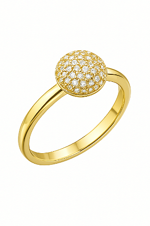 ANEL SOLITARIO BOLA INTEIRA CRAVEJADA DE MICRO ZIRCONIAS COM TELINHA QUADRICULADA VAZADA COBRINDO EM BANHO DE OURO