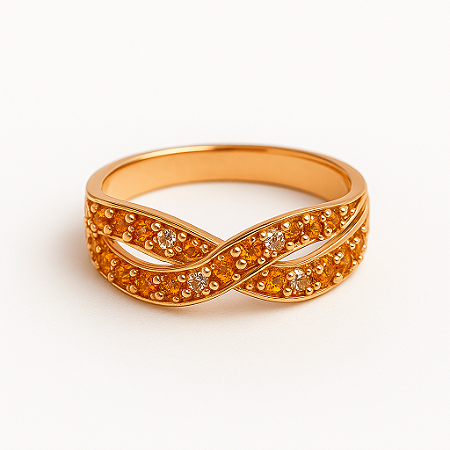 ANEL TRANÇADO COM MINI ESTRELINHAS DE ZIRCONIAS EM BANHO DE OURO