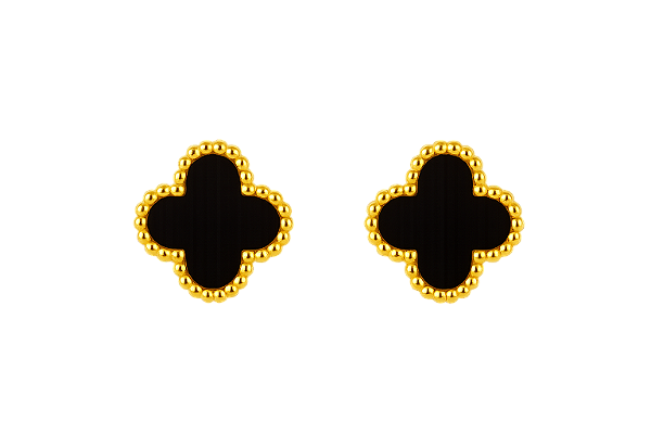 BRINCO TREVO PRETO INSPIRACAO VANCLEEF BANHO OURO