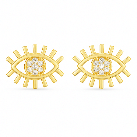 BRINCO GRANDE OLHO GREGO EM BANHO DE OURO 18K E MICRO ZIRCONIAS NO CENTRO