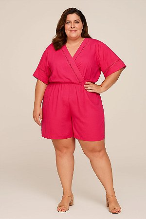 MACACÃO CURTO FEMININO PLUS SIZE EM VISCOSE PINK