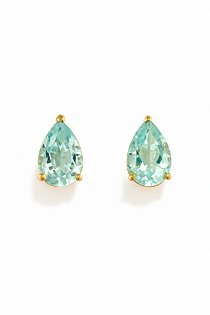 BRINCO GOTA  AZUL CLARO BANHO DE OURO 18K