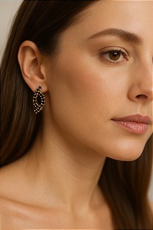 BRINCO DUAS TIRAS COM ZIRCONIAS PRETAS BANHO DE OURO