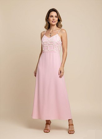 VESTIDO LONGO RODADO BORDADO COM CORDA PARTE SUPERIOR