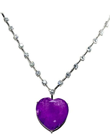 COLAR CORAÇÃO PEDRA FUSION LILAS COM ZIRCONIAS NA CORRENTE