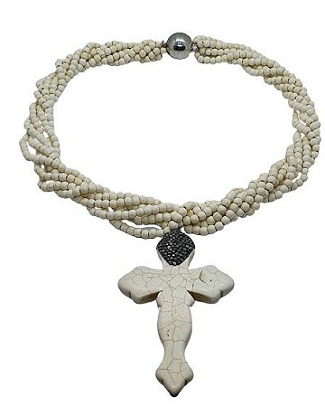 COLAR CHOCKER VARIAS VOLTAS E PINGENTE DE CRUCIFIXO BAQUELITE