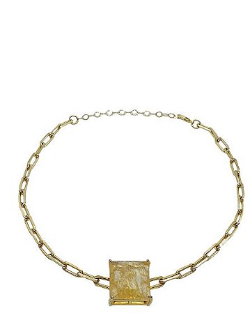 COLAR CHOCKER EM BANHO DE OURO COM PEDRA FUSION AMARELA