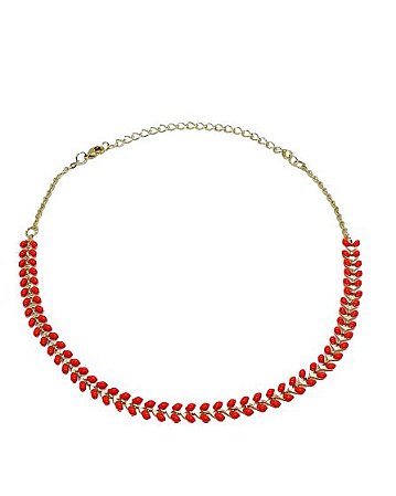 COLAR CHOCKER CORRENTE COM FOLHINHAS VERMELHAS