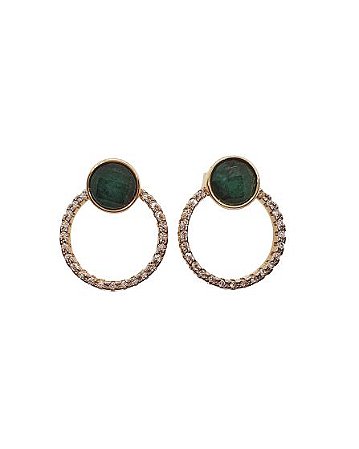 BRINCO PEDRA NATURAL ESMERALDA COM ARO DE MICRO ZIRCONIAS