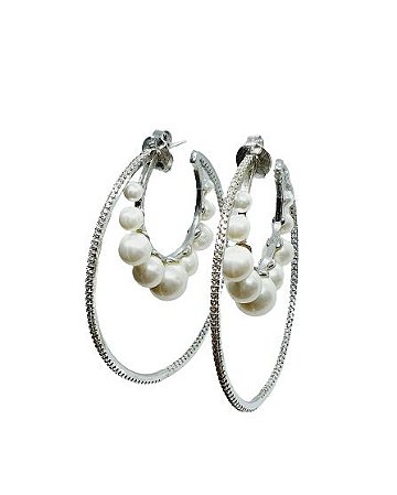 BRINCO ARGOLA DUPLA COM PEROLAS E MICRO ZIRCONIAS