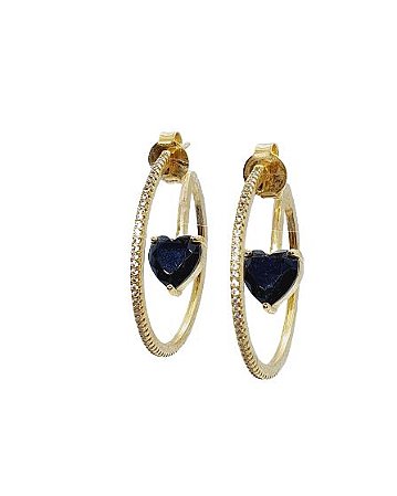 BRINCO ARGOLA COM ZIRCONIAS E PEDRA FUSION PRETA