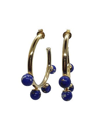 BRINCO MEIA ARGOLA GRANDE PEDRA NATURAL SODALITA